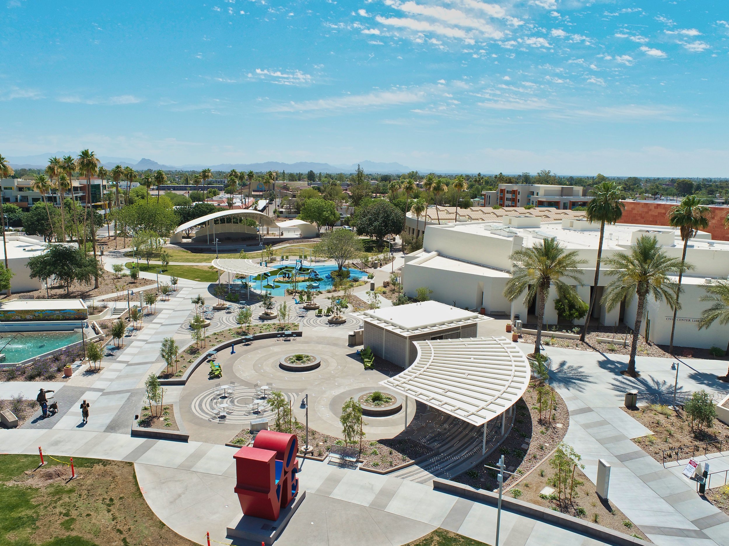 Aerial view of the Scottsdale Civic Center.