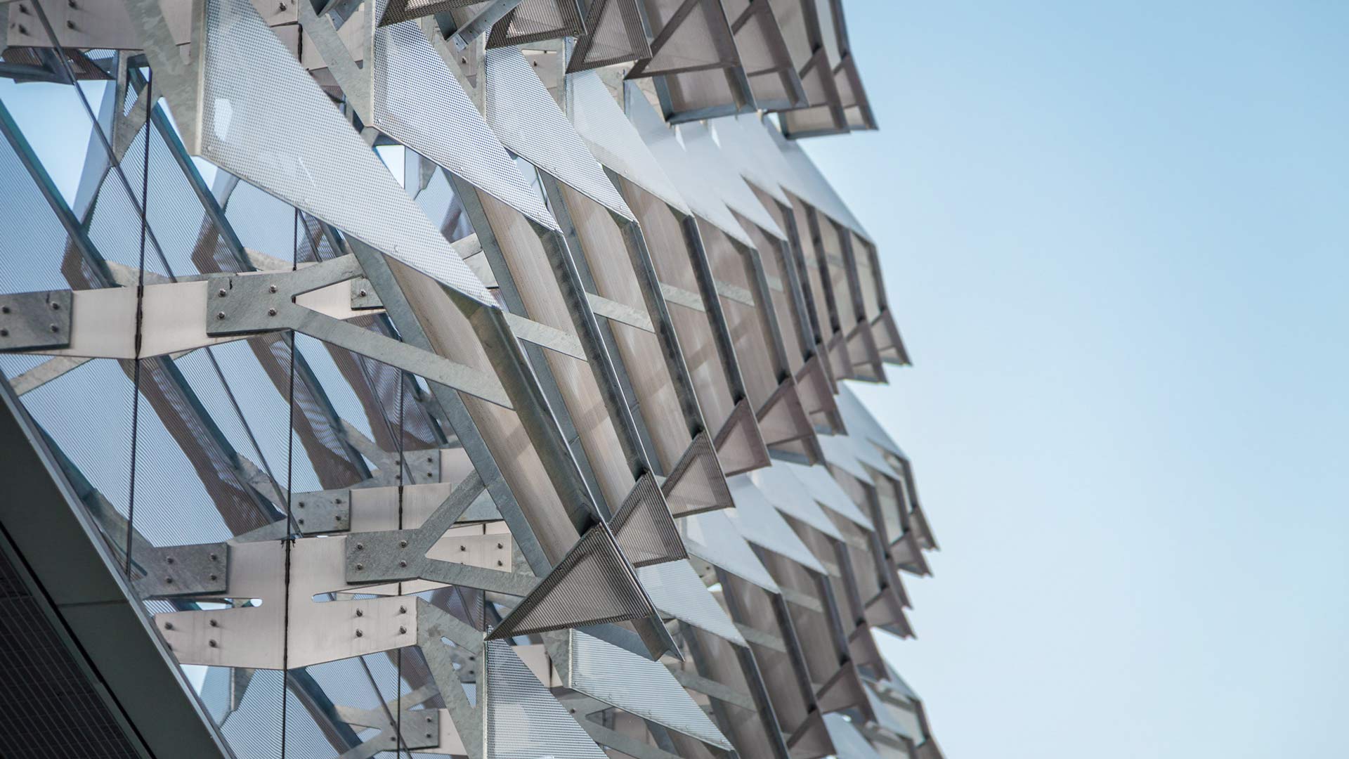 Detail of the custom metal panels used on Gates Hall at Cornell.