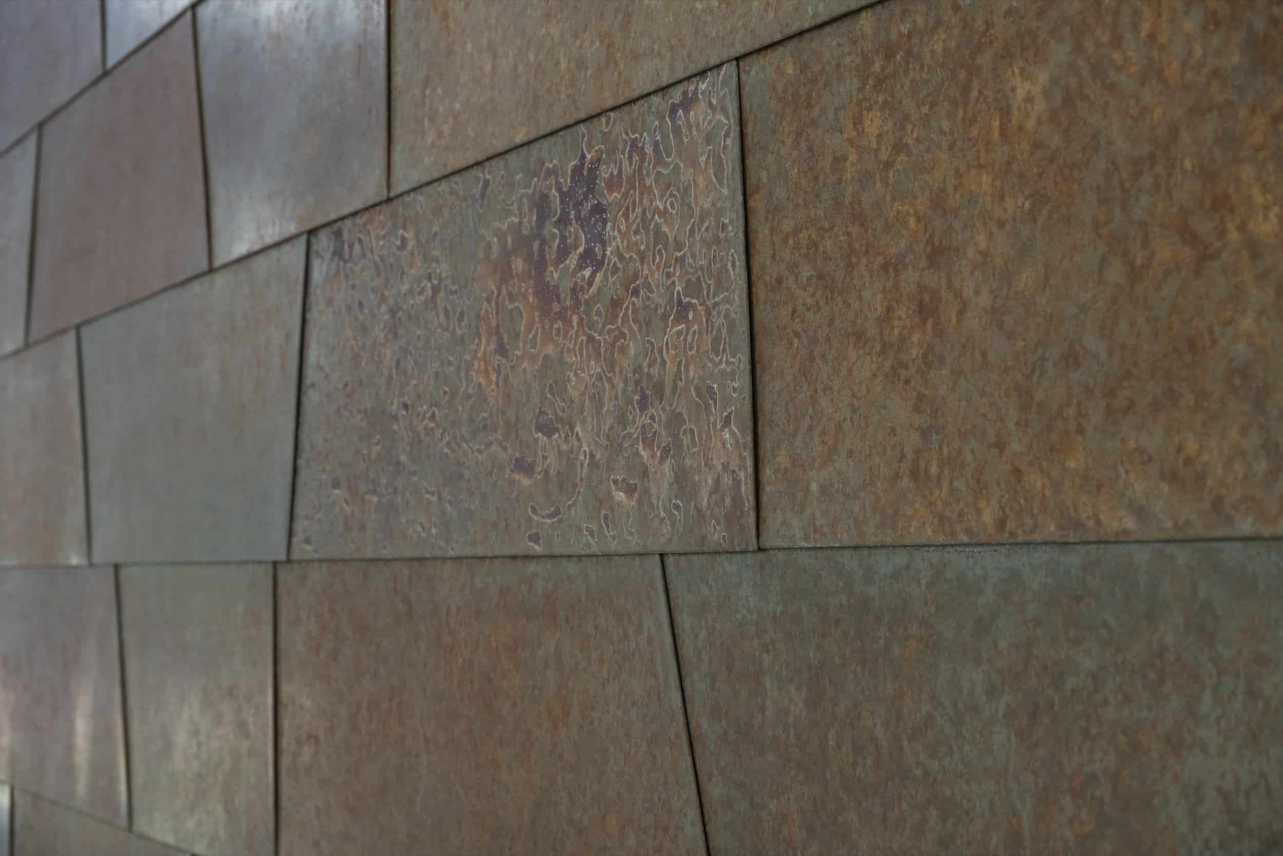 Facade panels constructed from Zahner's Roano Zinc, manufactured in our Grand Prairie facility.