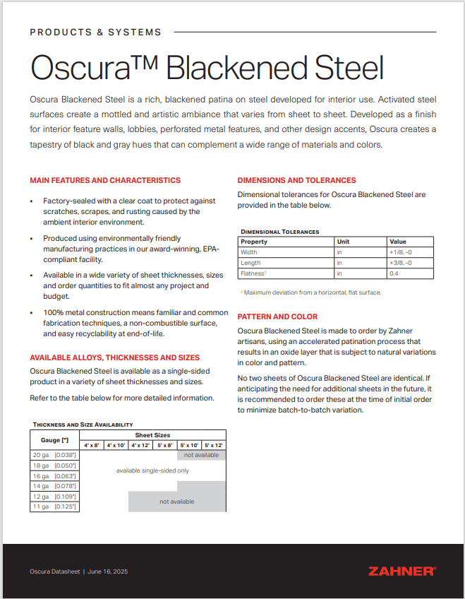 Oscura™ Blackened Steel Datasheet