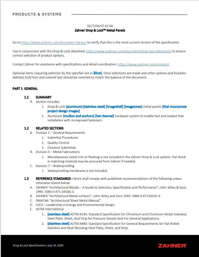 Drop & Lock 3-Part Specification