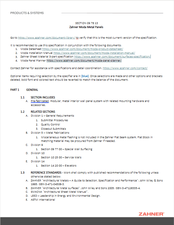 Moda 3-Part Specification