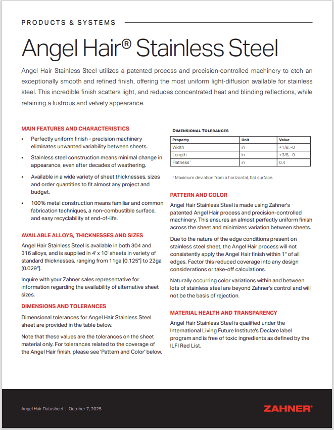 Angel Hair® Stainless Steel Datasheet