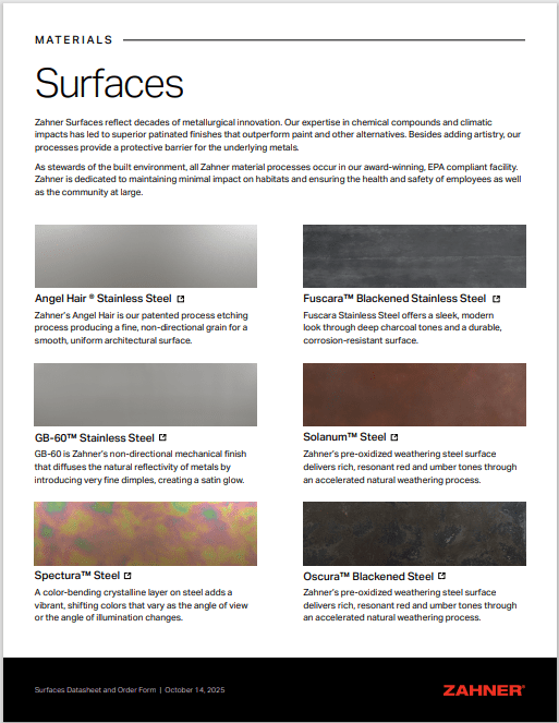 Surfaces Datasheet and Order Form