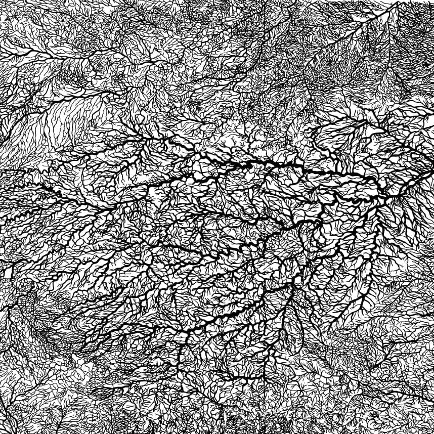 Topographical map of water migrations used in the façade design process.