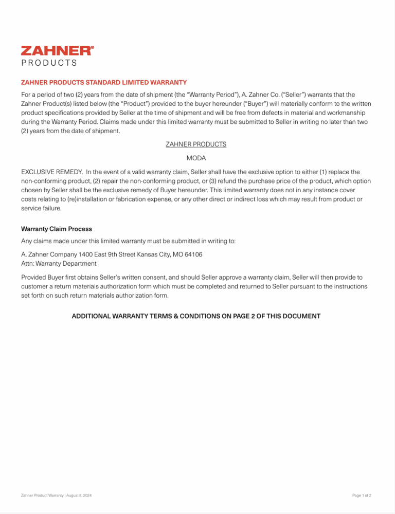 Moda Product Warranty