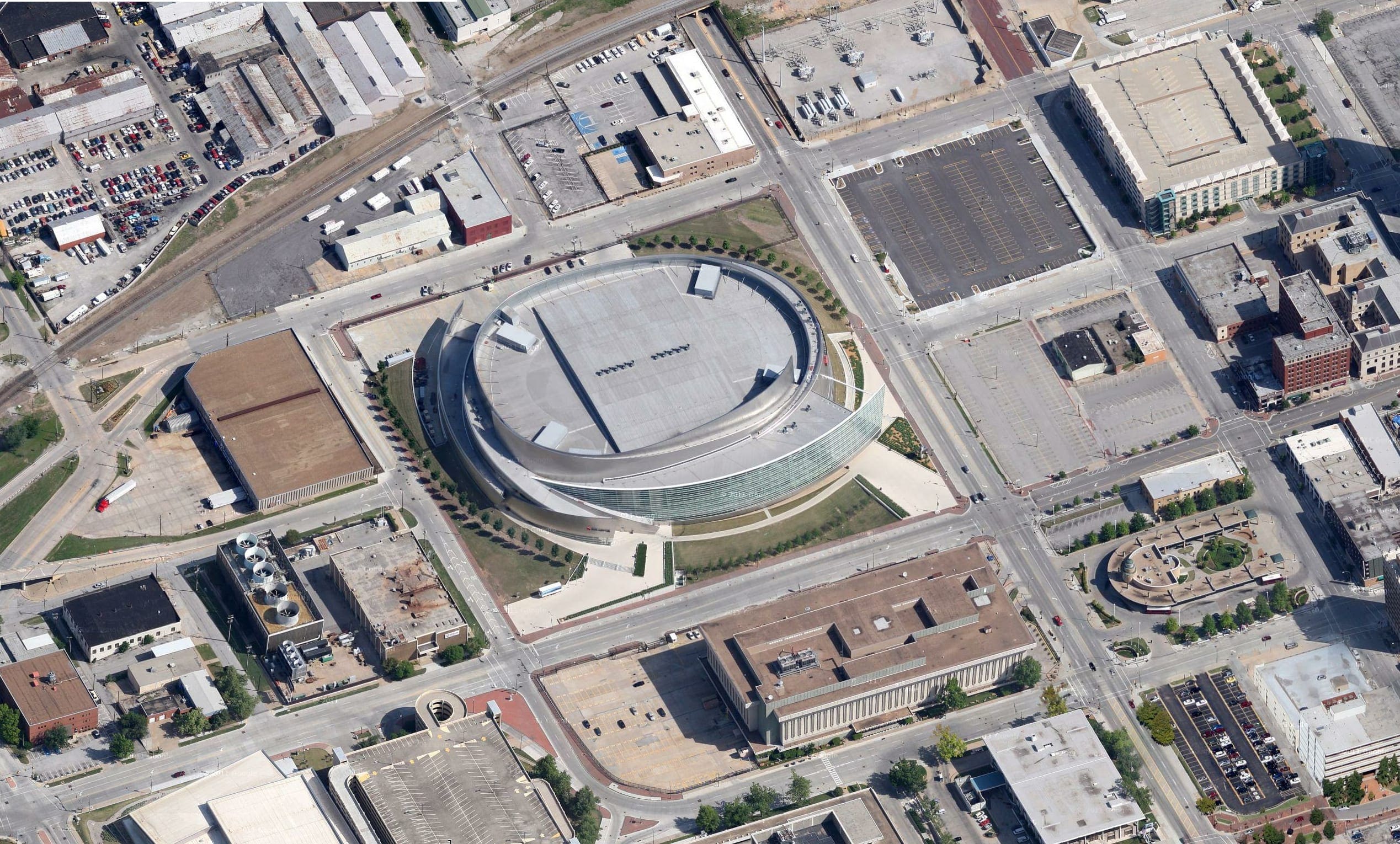 Aerial photo of BOK Center in Oklahoma.