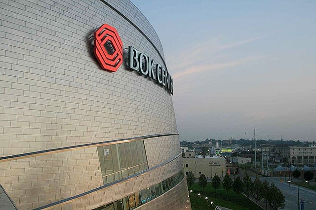 Stainless steel facade detail of BOK Center in Oklahoma.
