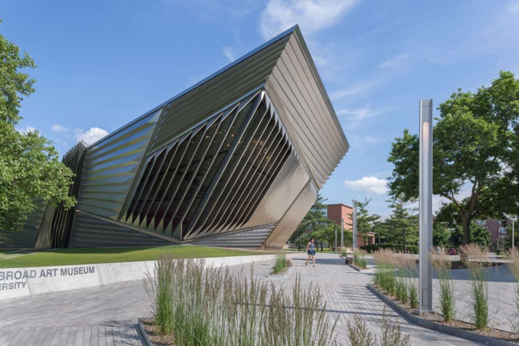 Folded stainless steel forms of Broad Museum featured in ArchRecord