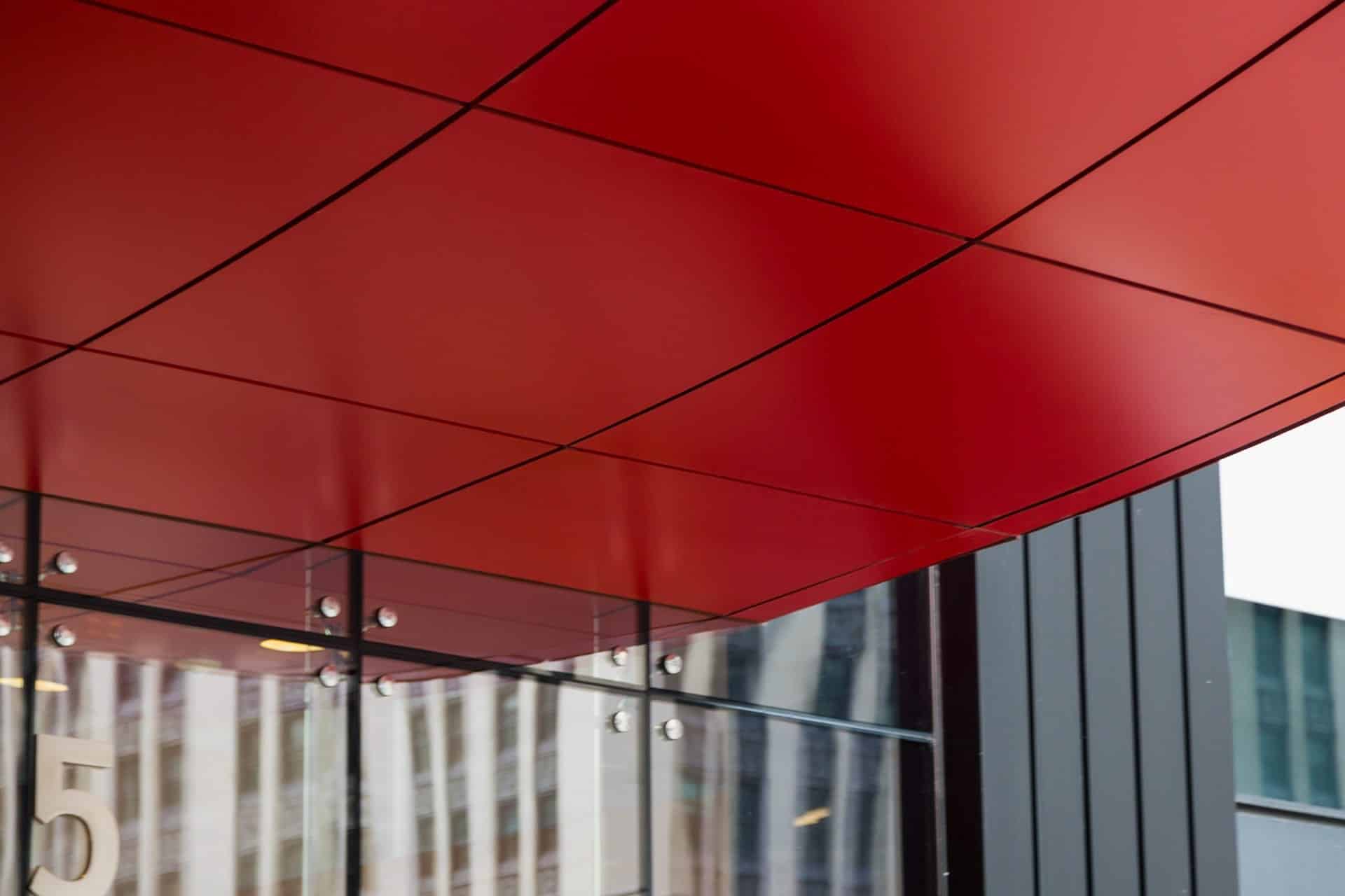 Detail of the Michigan Avenue Plaza canpopy ceiling panels.