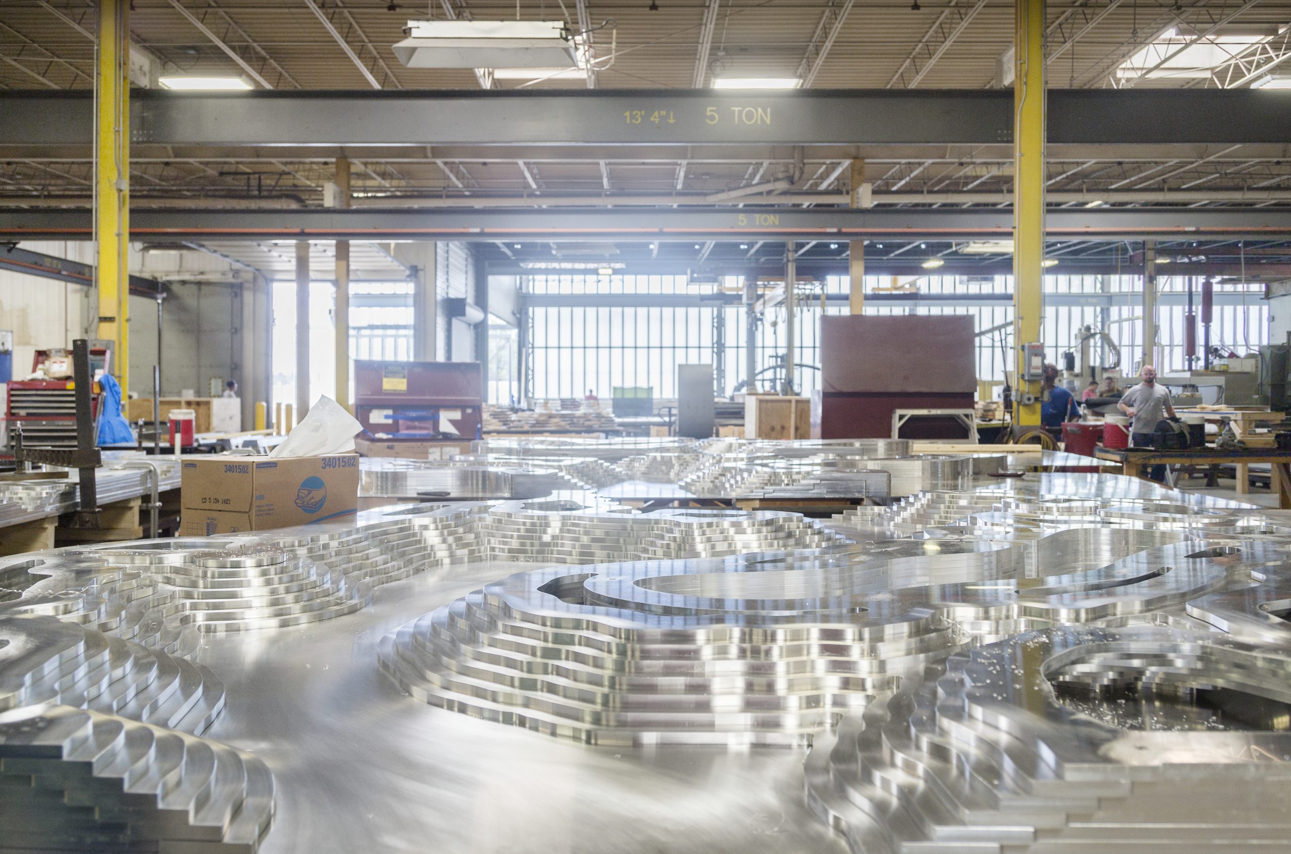 Art wall sections are manufactured in the Zahner shop facility.