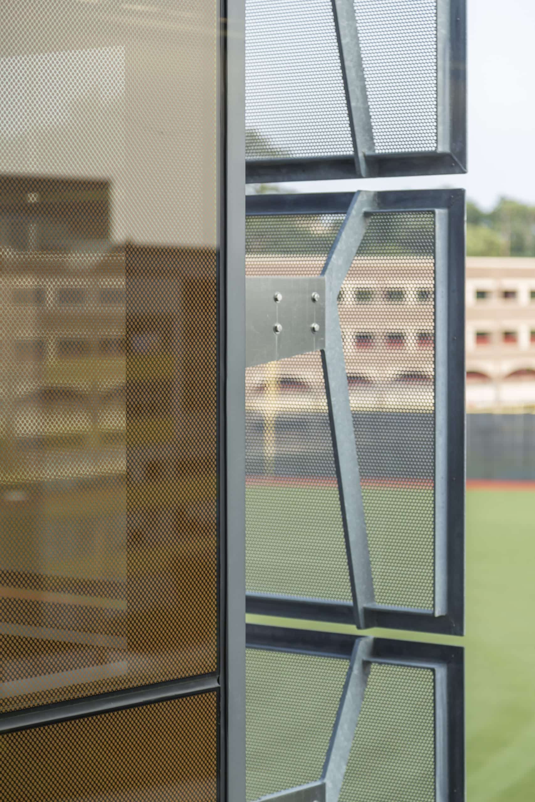 Detail of the exterior galvanized steel facade connection.