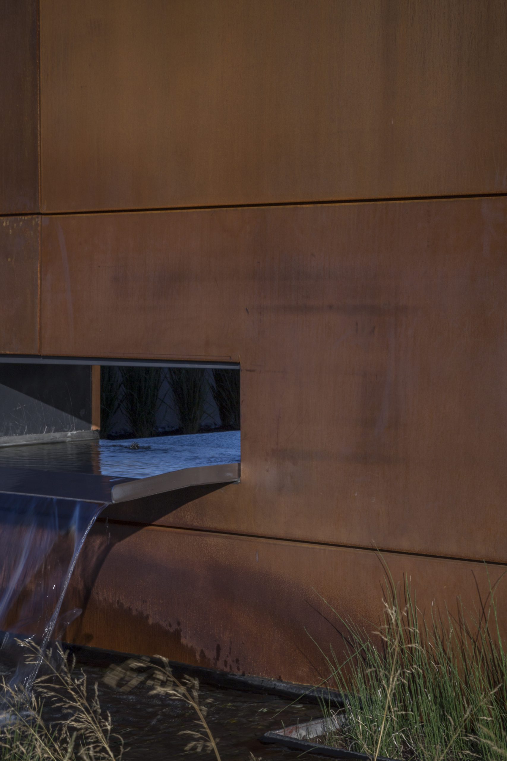 Weathering steel water feature backdrop for the Gulch Crossing entrance.