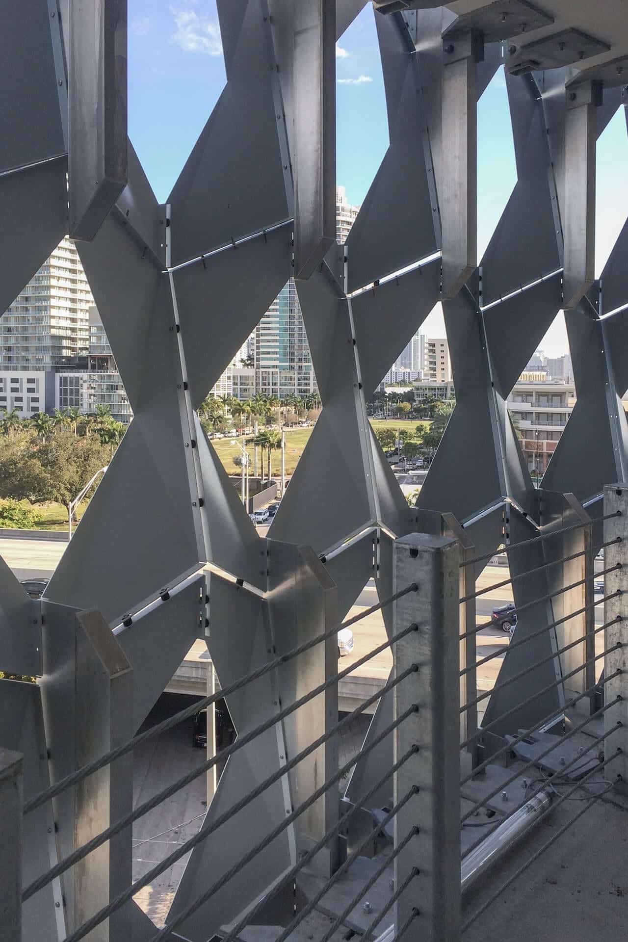 Interior detail view of the IwamotoScott Facade for the Miami Design District City View Garage