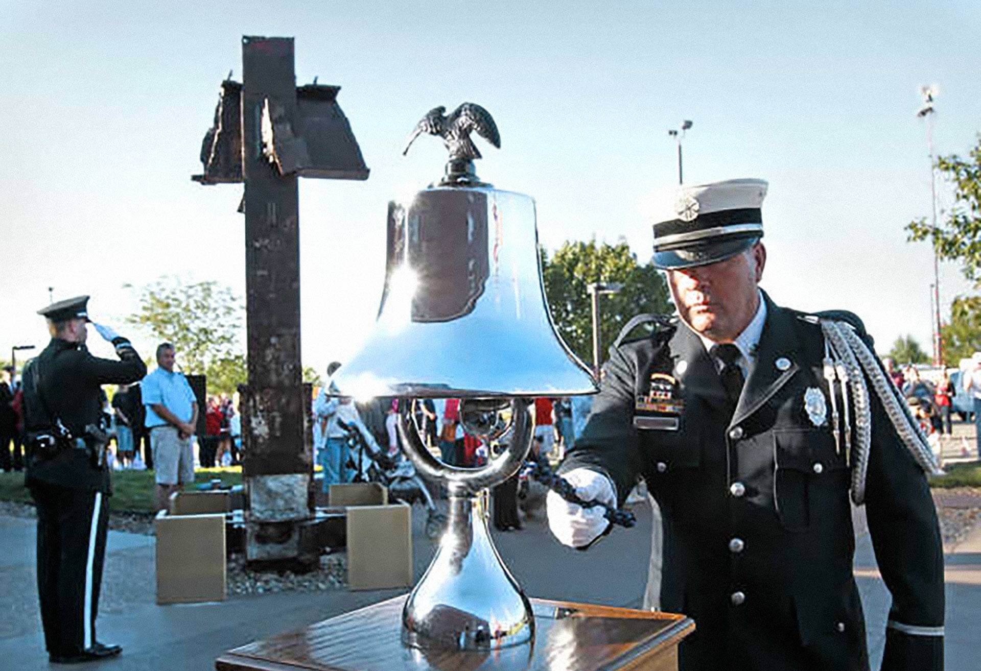 OverlandPark Firefighter Craig Robinson rang a bell for each of four important moments in the disaster.