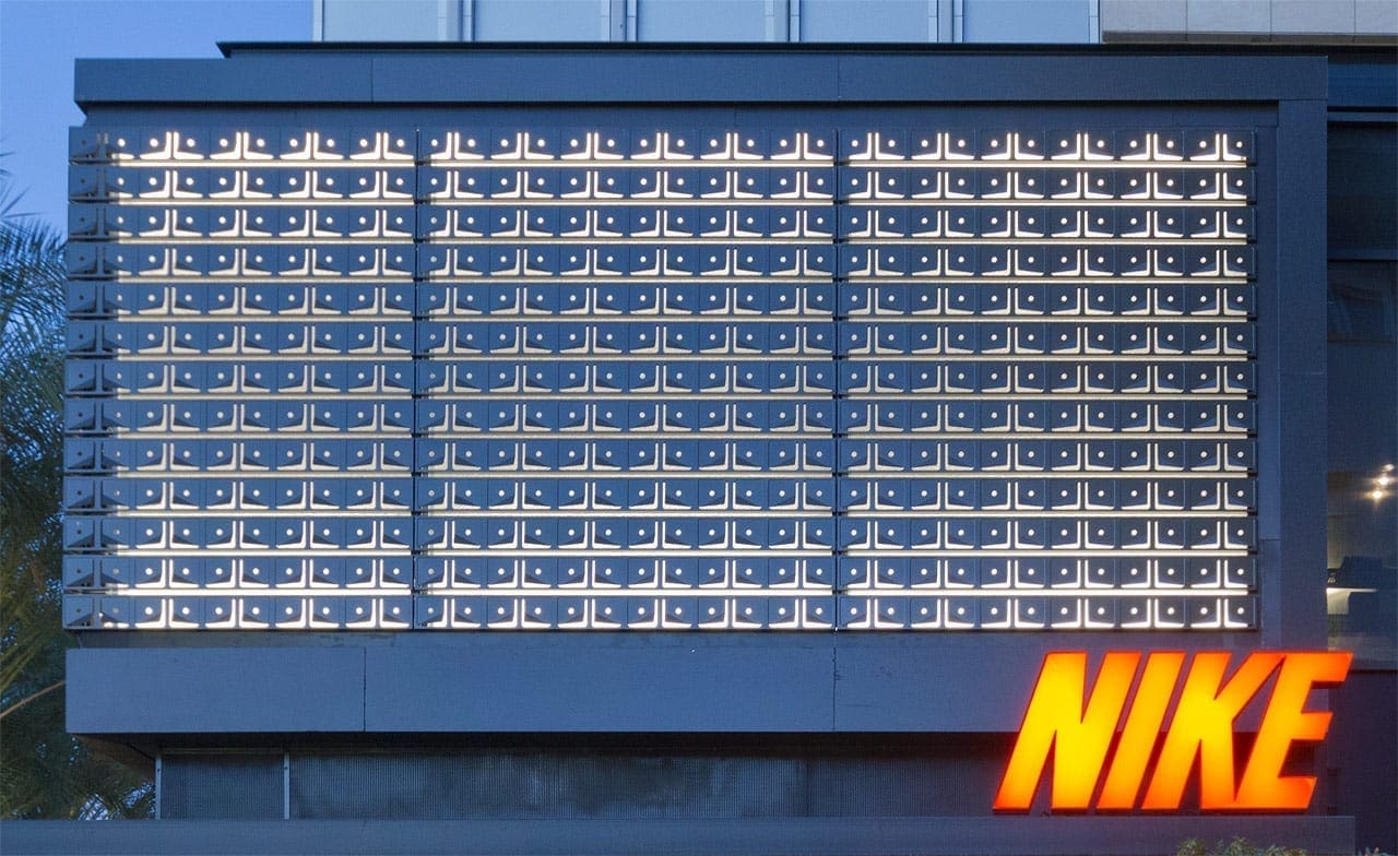 Custom aluminum facade for Nike flagship store.