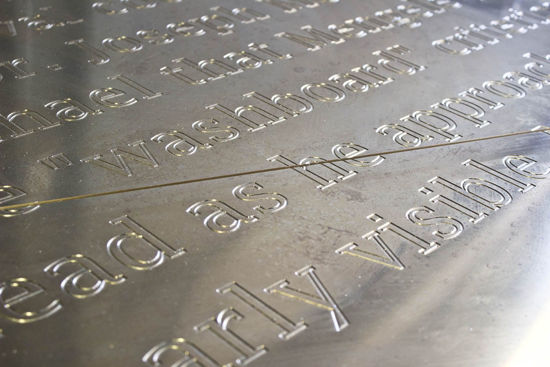 Detail of the metalwork prior to patination for the Detail of the mockup for the Ohio Statehouse Holocaust Memorial