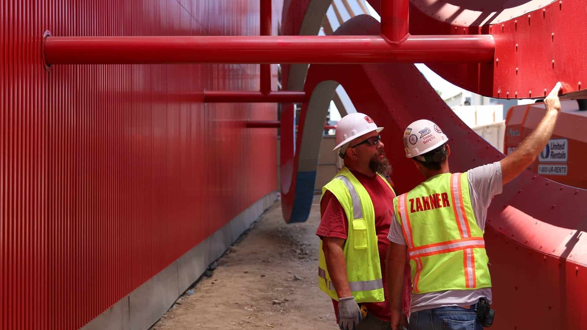 Zahner field installers at the construction site for the Petersen Automotive Museum.