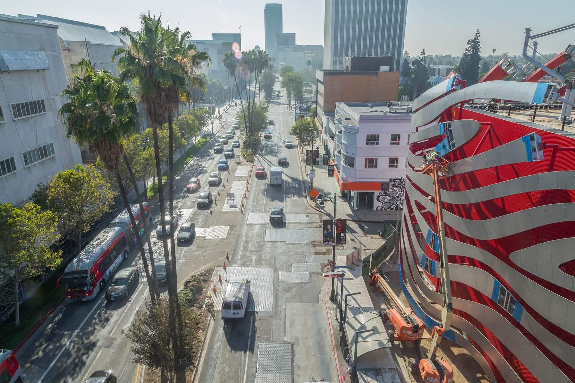 View of Wilshire Blvd during the construction of the Petersen.