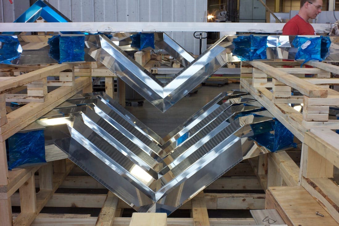 Zahner shipment personnel package the forms in open crates for delivery.