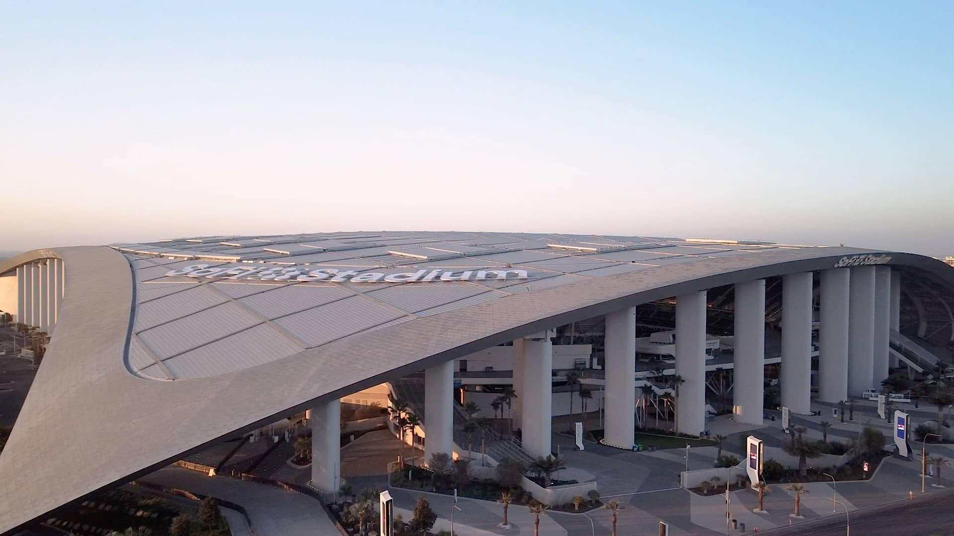 The exclusive Frost White anodized aluminum finish was developed specially to stand out against the blue sky, but also to have a matte finish so as not to create dangerous glare for air traffic flying directly overhead to and from the Los Angeles International Airport.