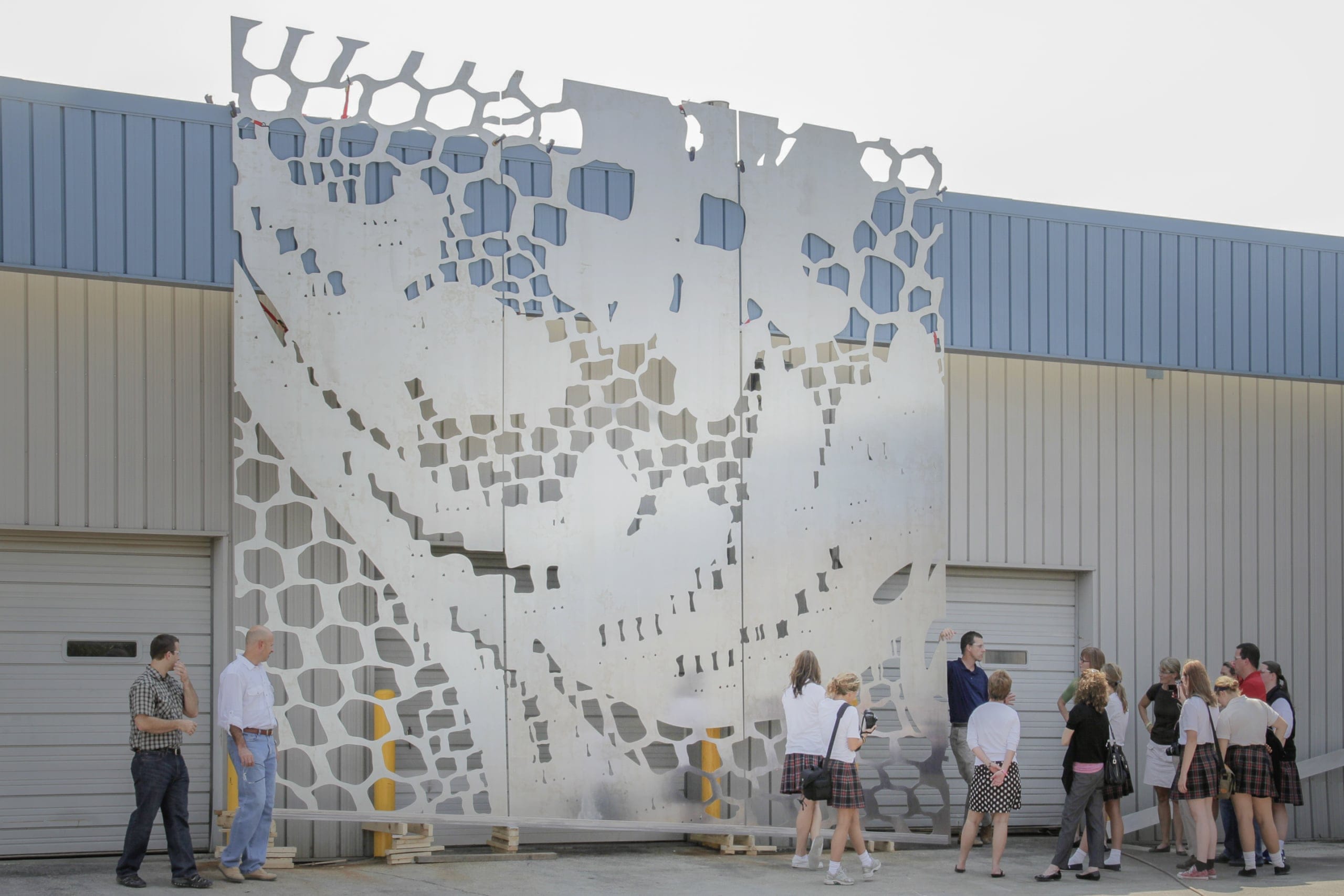 Students and faculty from St. Teresa's preview the mockup at Zahner.