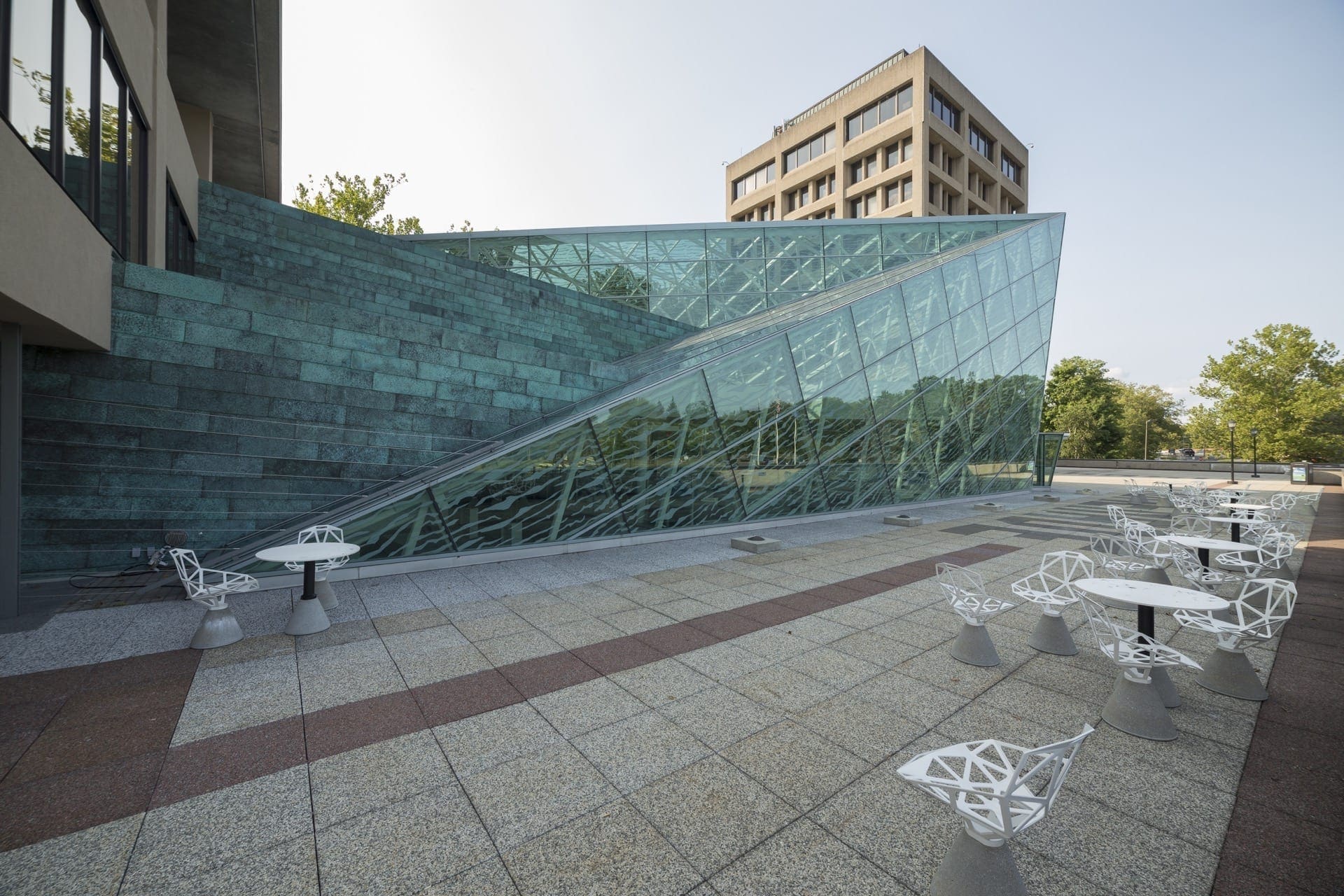 Copper and glass facade of SUNY New Paltz