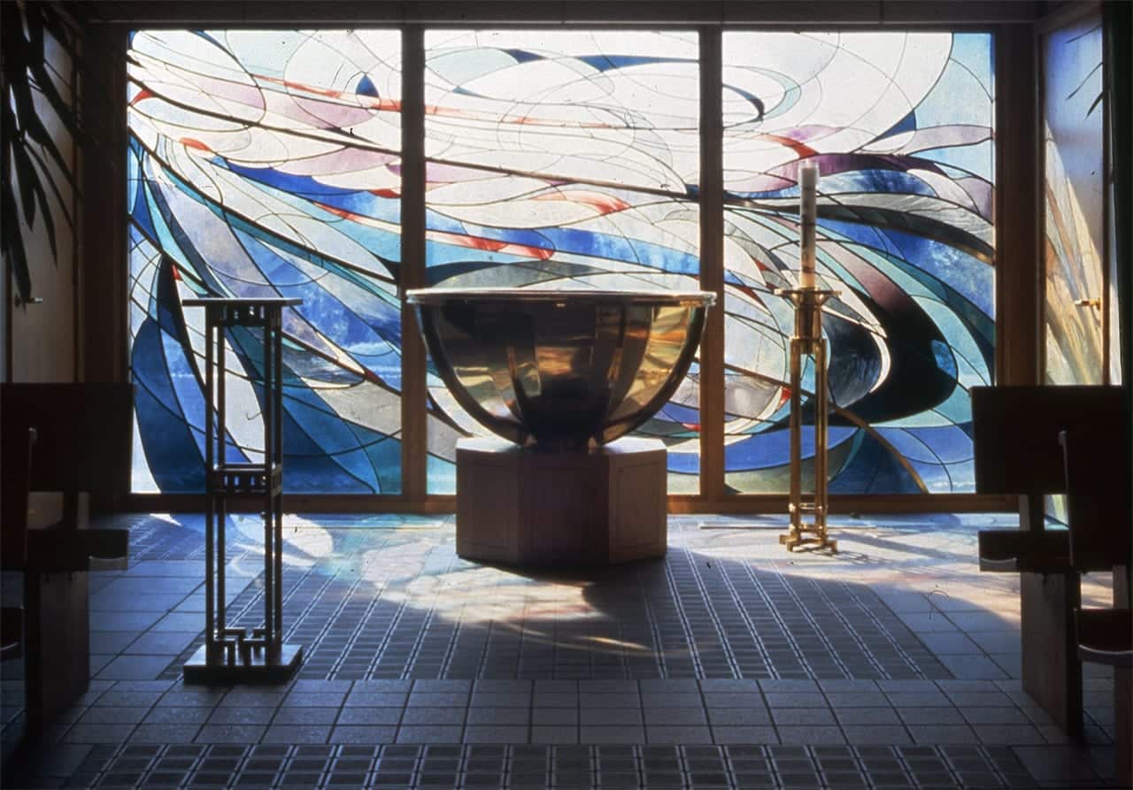 St. Lawrence baptismal altar, font, and custom candle altars
