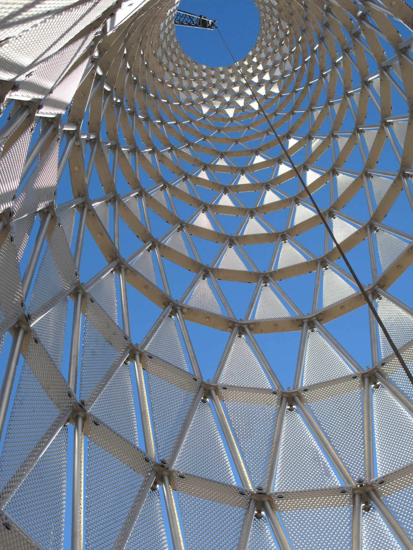 Detail of the steel structure and perforated ti-coated stainless steel.