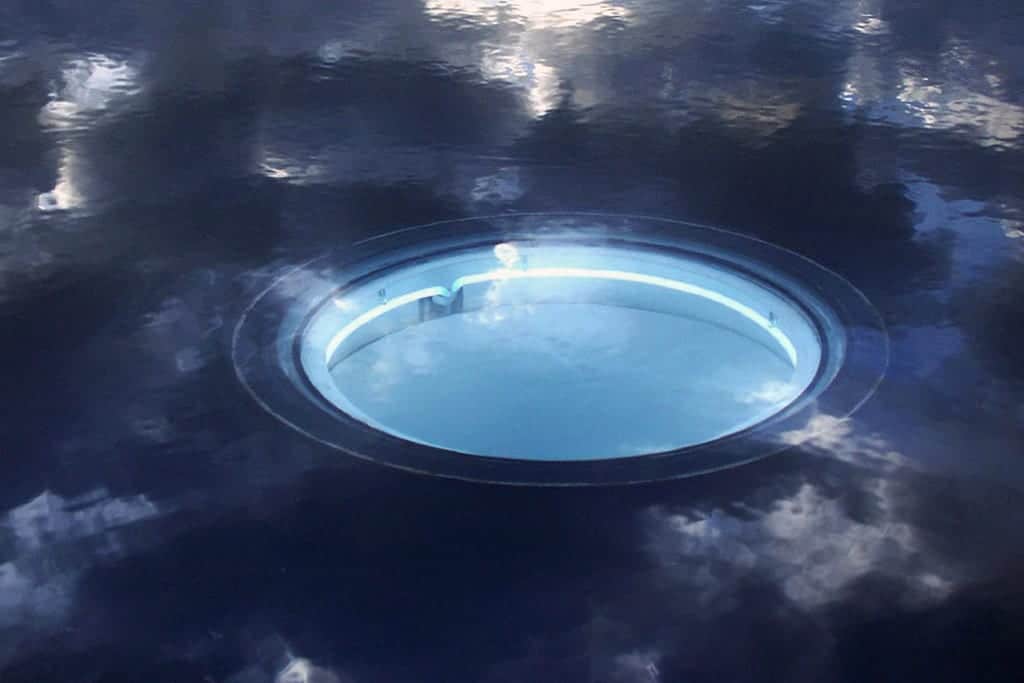 Detail of the moons, lined with neon. 