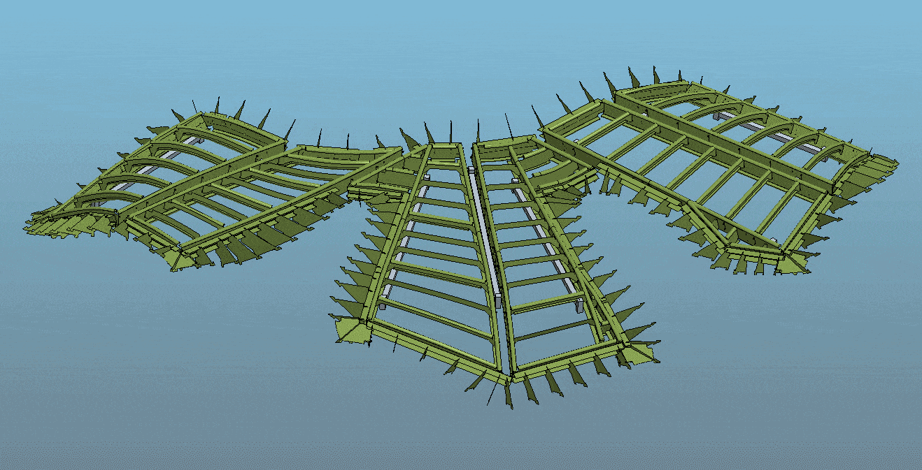 CAD Image showing the totality of the bar canopy, viewed from above. ZEPPS&trades; Assembly sub-structure.