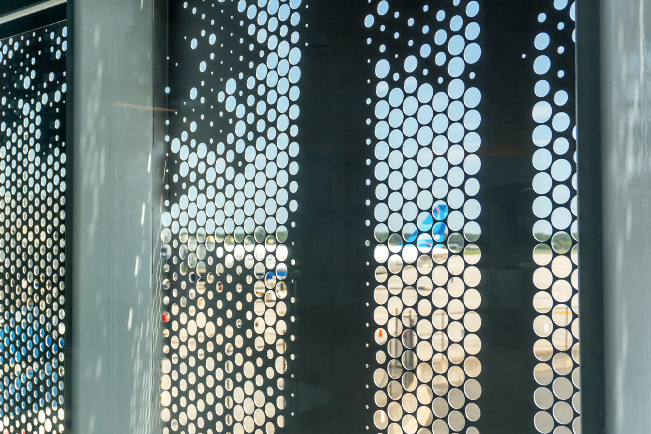 Detail of the ImageWall facade at Bradley International Airport.