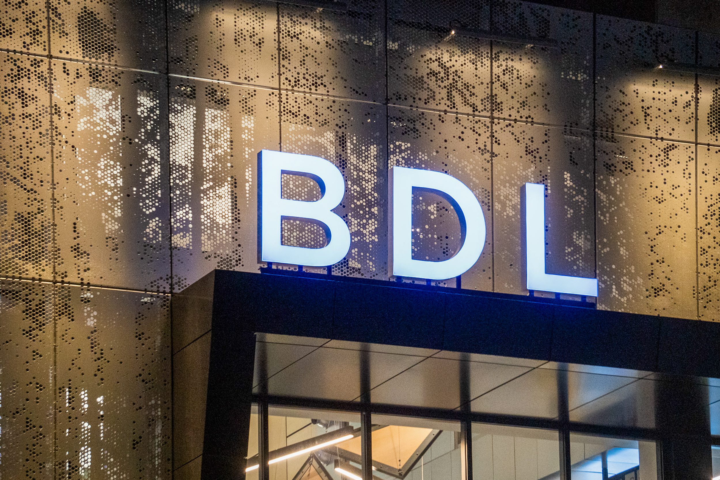 Detail of the ImageWall facade at Bradley International Airport.