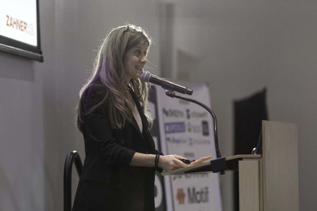 Burcin Nalinci, Lead R&D Engineer, presenting at AECtech 2025.