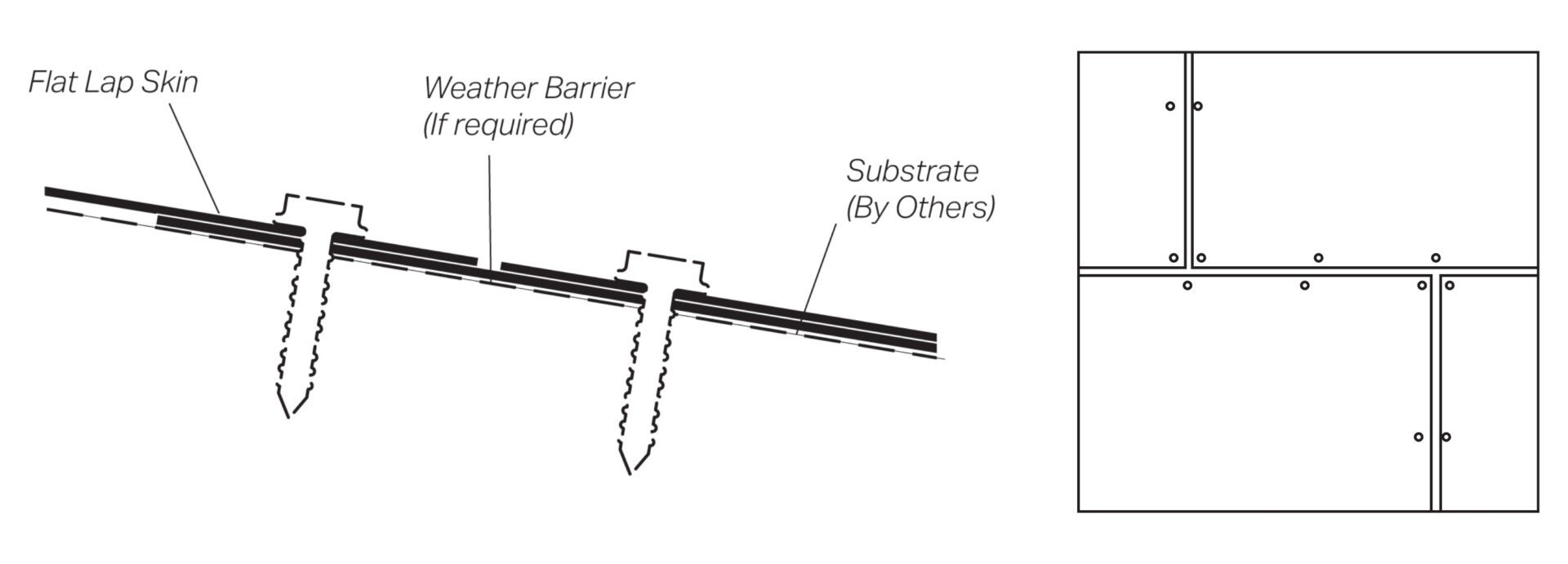 Detail drawing of the Flat Lap metal shingle system's butt joint layout pattern.