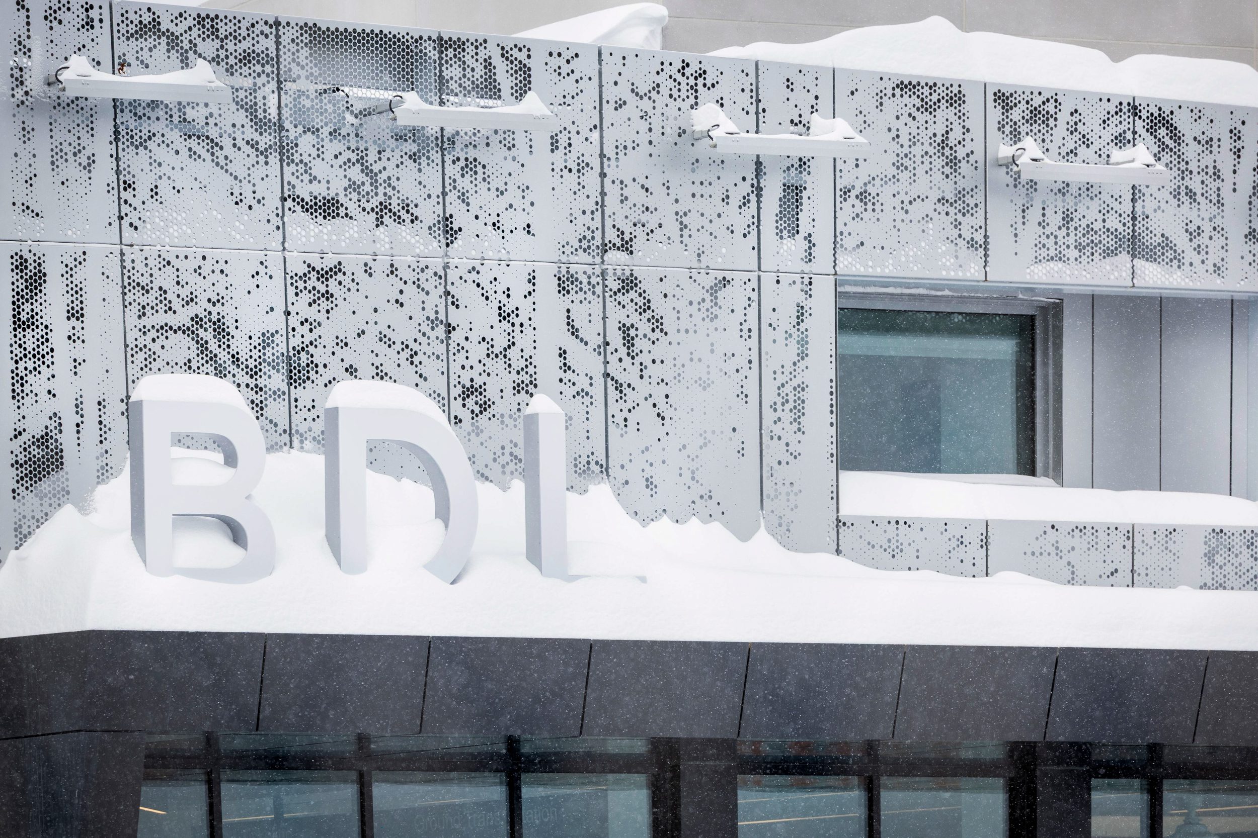 Detail of the ImageWall facade at Bradley International Airport.