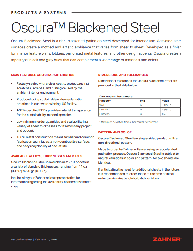 Oscura™ Blackened Steel Datasheet